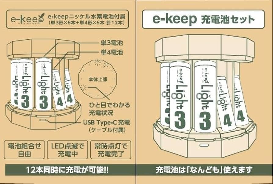 Amazon | e-keep! ニッケル水素電池充電器 USB充電対応 12本同時